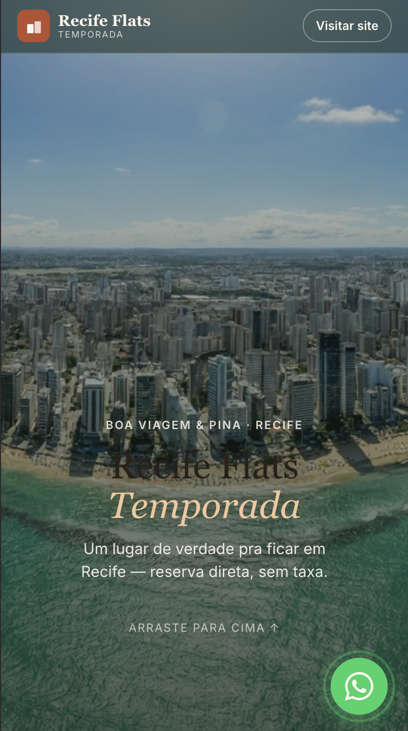 Versão mobile do site Recife Flats.
